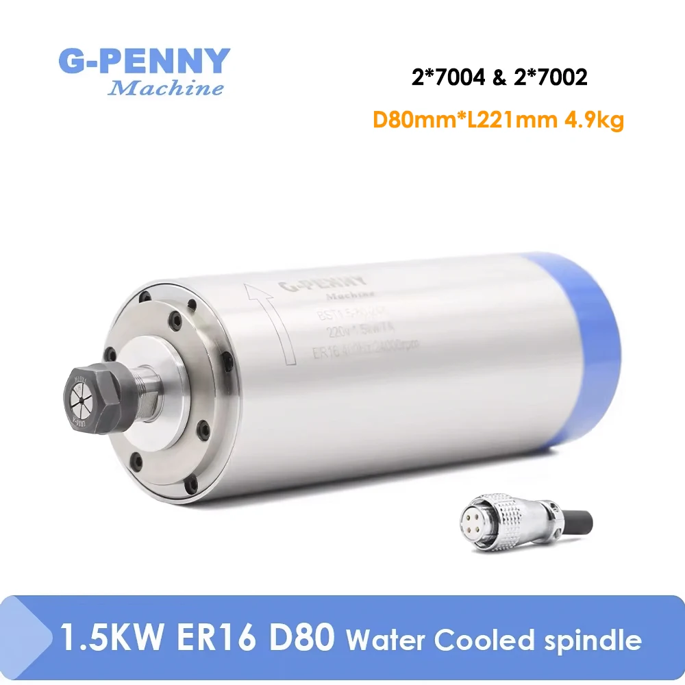 G-Penny 220v/380v 1.5kw ER16 Water Cooled Spindle 400Hz Water Cooling Spindle Motor 80x220mm 4 bearings CNC Engraving Drilling