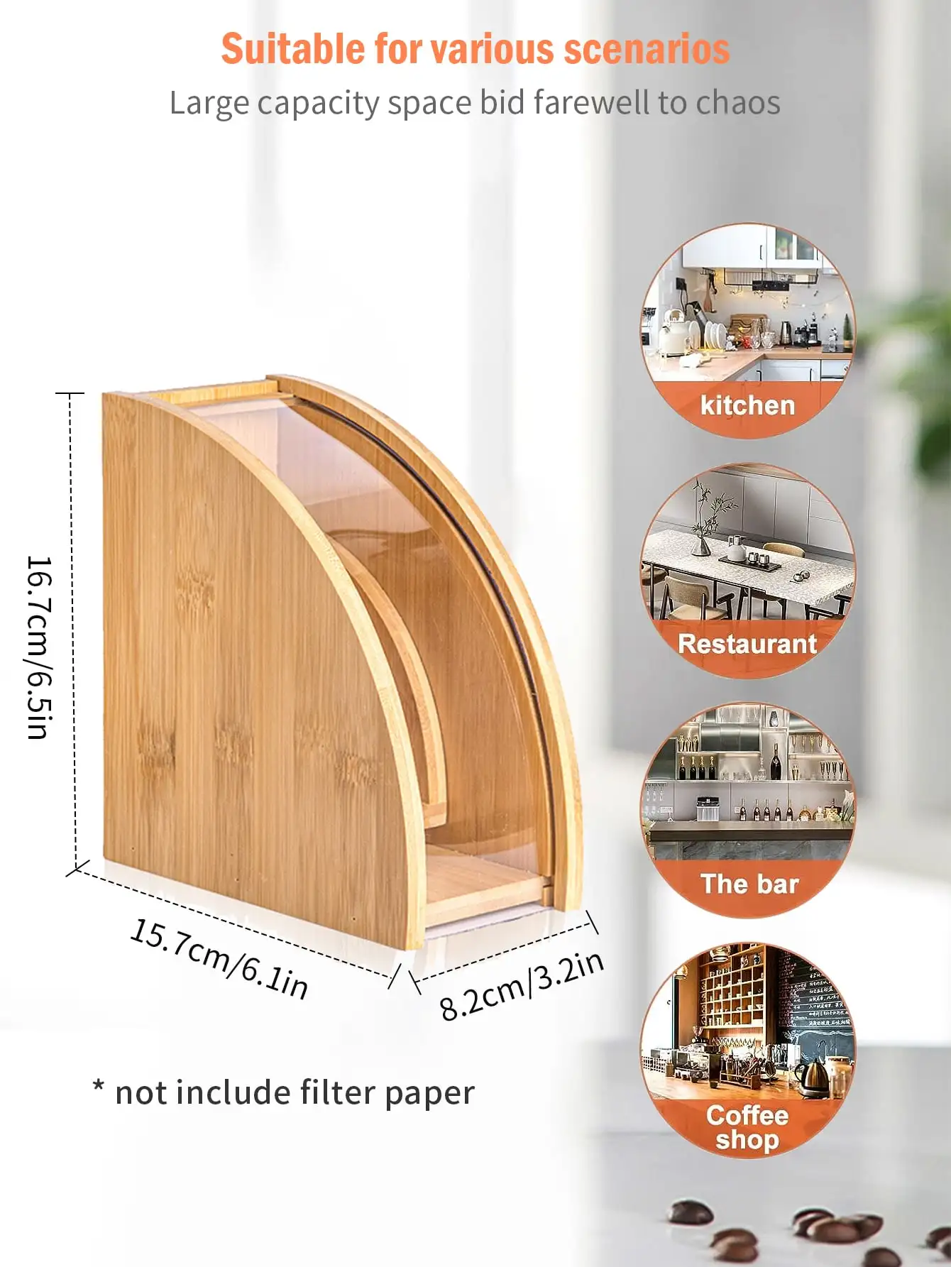 Leeseph Bamboo Coffee Filter Holder, Coffee Paper Storage Rack, Renewable Stand ,Coffee Filter Paper Container Stand