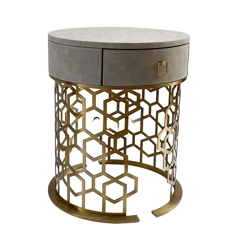 Italian light luxury stainless steel metal bedside table locker