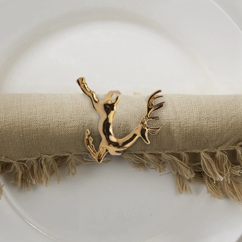 24Pcs Christmas Elk Deer Napkin Rings Gold Alloy Napkin Buckle Napkin Ring Holder Hotel Restaurant Wedding Party Dinner