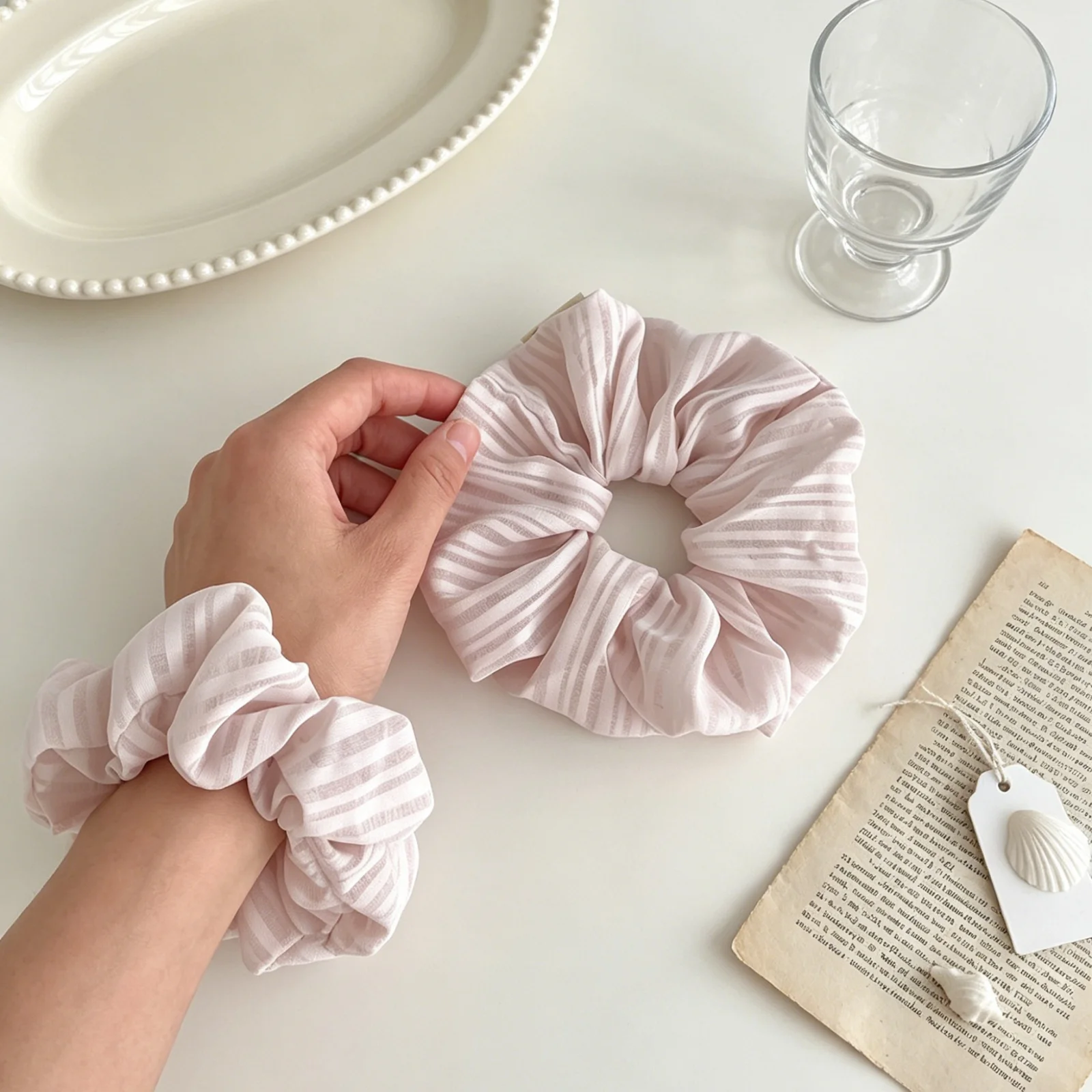 ยางรัดผมชีฟองลายทางสีชมพูสำหรั - Women'S Work Accessories บทวิจารณ์และราคา