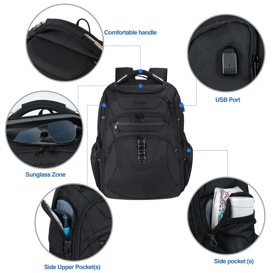 TSA Friendly Reise-Laptop-Rucksack, 18,4 Zoll XXXL Gaming-Rucksack, wasserabweisender College-Tagesrucksack, Business-Rucksack mit RFID Po