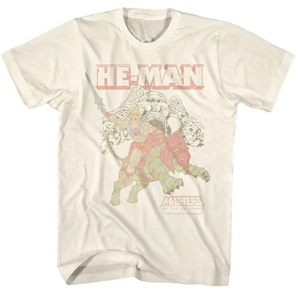 Masters of the Universe He Man And Battle Cat At Castle Grayskull Natural T Shirt