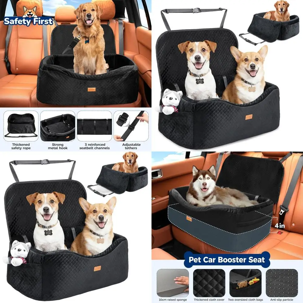 

Среднее сиденье для домашних животных из пены с эффектом памяти для собак до 60 фунтов или двух маленьких собак, с тройными ремнями безопасности и регулируемыми поводками, Deta