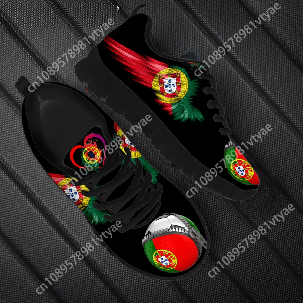 Portugal Flag Football Print Flats Running Jogging Sport Shoes Men Casual Mesh Lace Up Ladies Sneakers Fashion Women Footwear