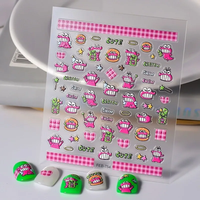 

Crayon Shin-chan Relief Nail Stickers Waniyama San Cute Cartoon Creativity DIY Sticker Pattern Decoration New Gifts