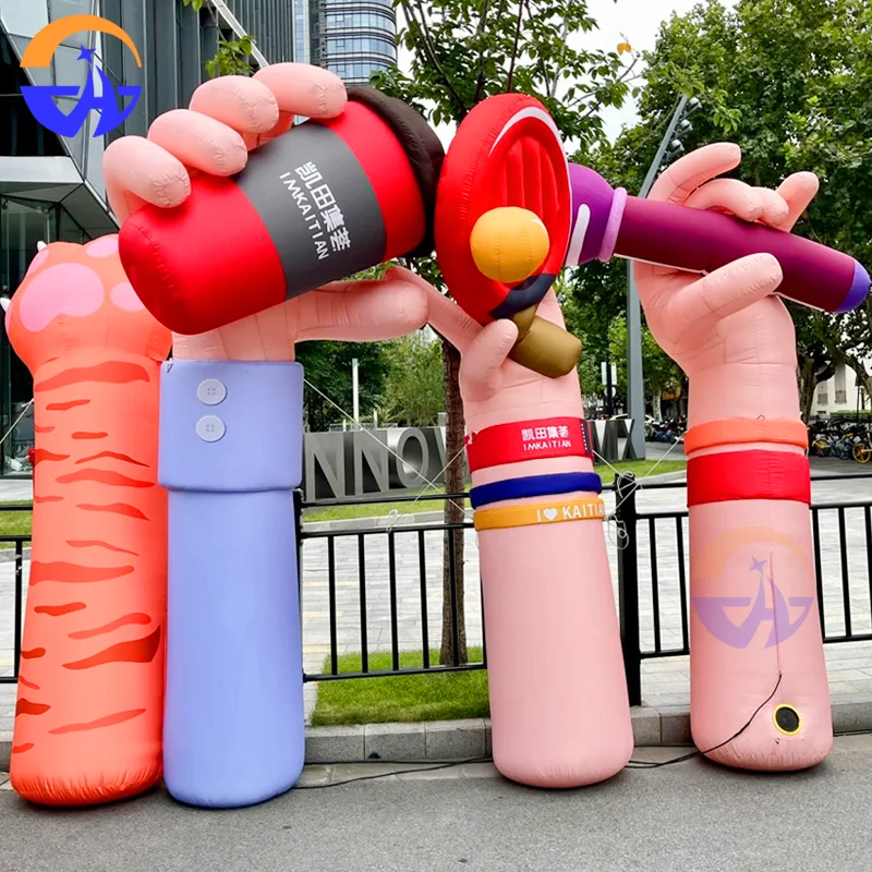 Inflatable Cartoon Combo Decorative Props with Arms Holding Coffee, Microphones and Rackets for Creative Art Exhibition Events