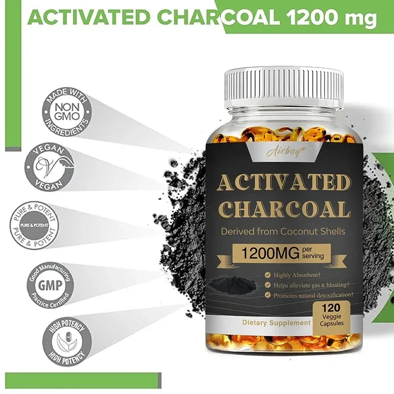 Geactiveerde houtskoolcapsules - Helpt gas en opgeblazen, ontgifting te verlichten, ondersteunt de darm- en spijsverteringsgezondheid