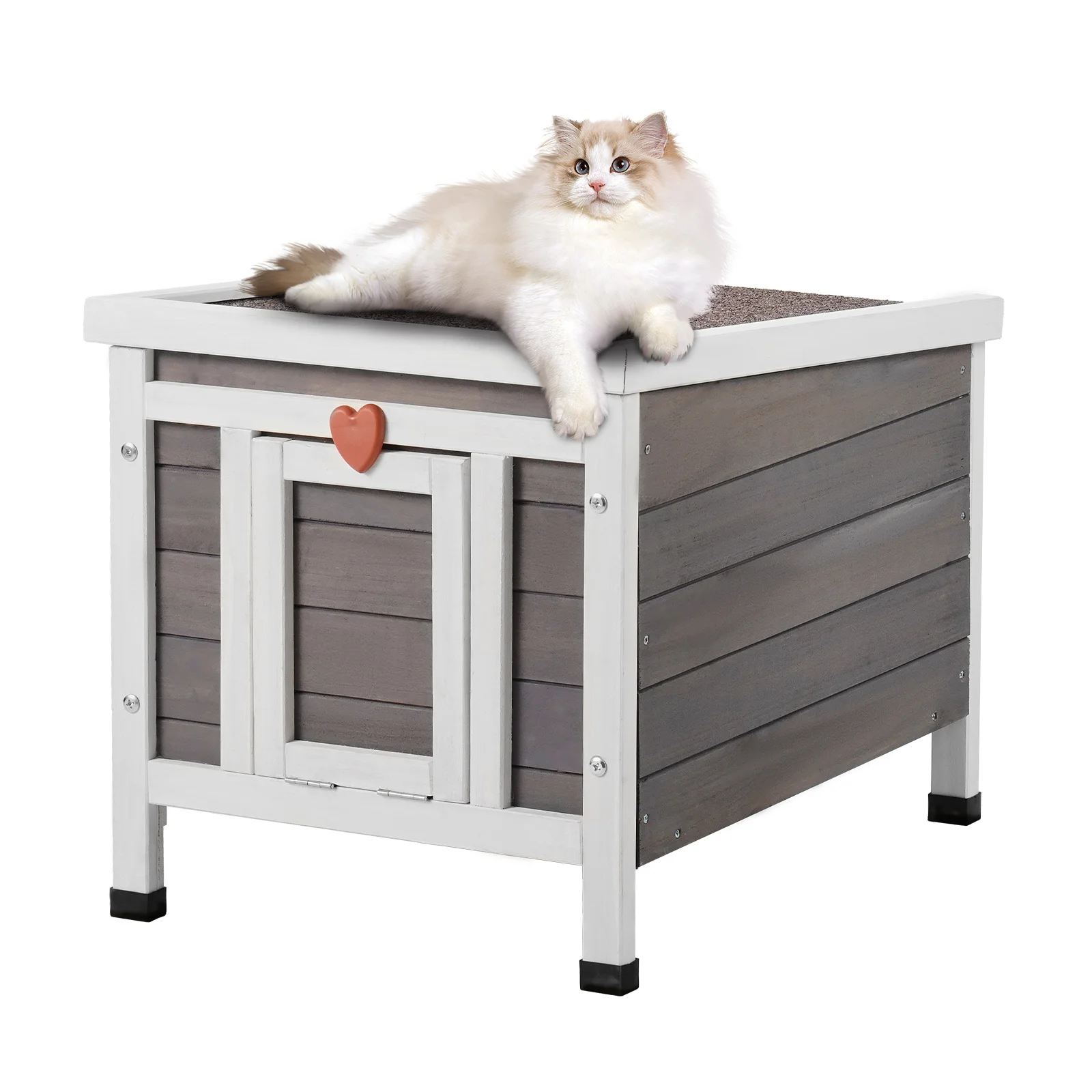 

VEVOR 20in / 24in Outdoor Cat House Wooden Feral Cat Shelter with Roof Door Flaps & Window
