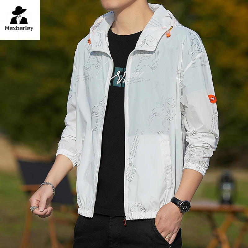 

Spring and Summer Jacket Men's Thin Breathable UV-resistant Skin Coat SPF Outdoor Travel Printed Ice-sensitive Sunscreen Clothes