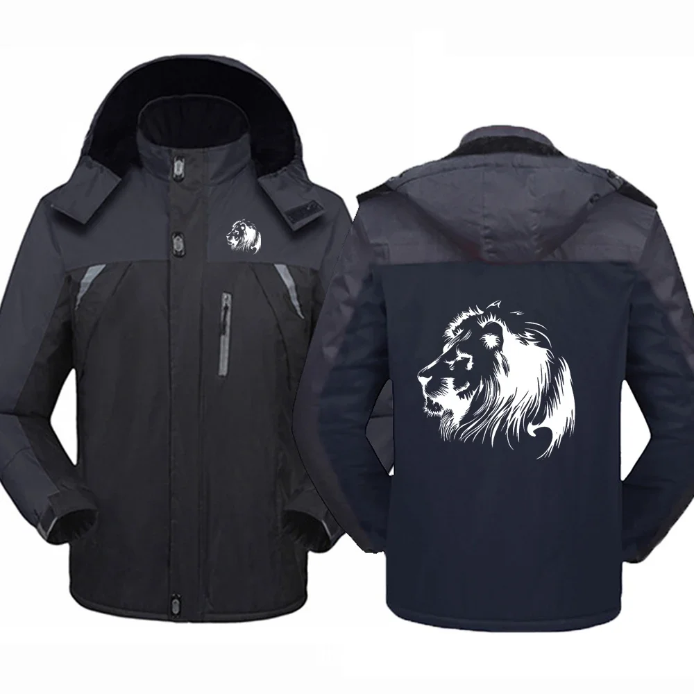 

Meditation Lion Printed Winter Jacket Men Windbreaker Windproof Waterproof Thicken Fleece Outwear Cycling Outdoorsports Military