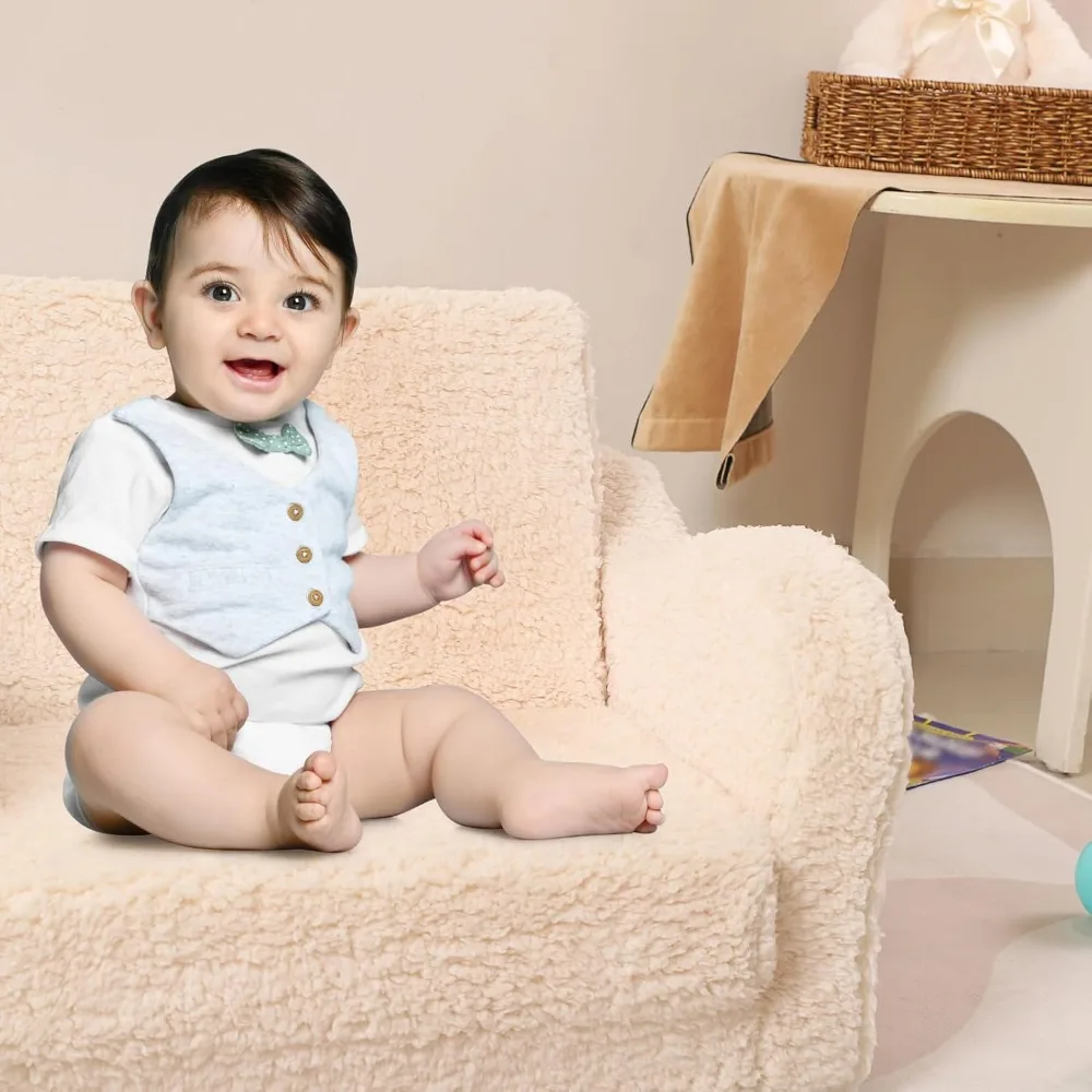Kids Chairs for Toddler,2-in-1 Toddlers Soft Sherpa Couch Fold Out, Convertible Sofa to Lounger for Girls and Boys,Lounge Chair
