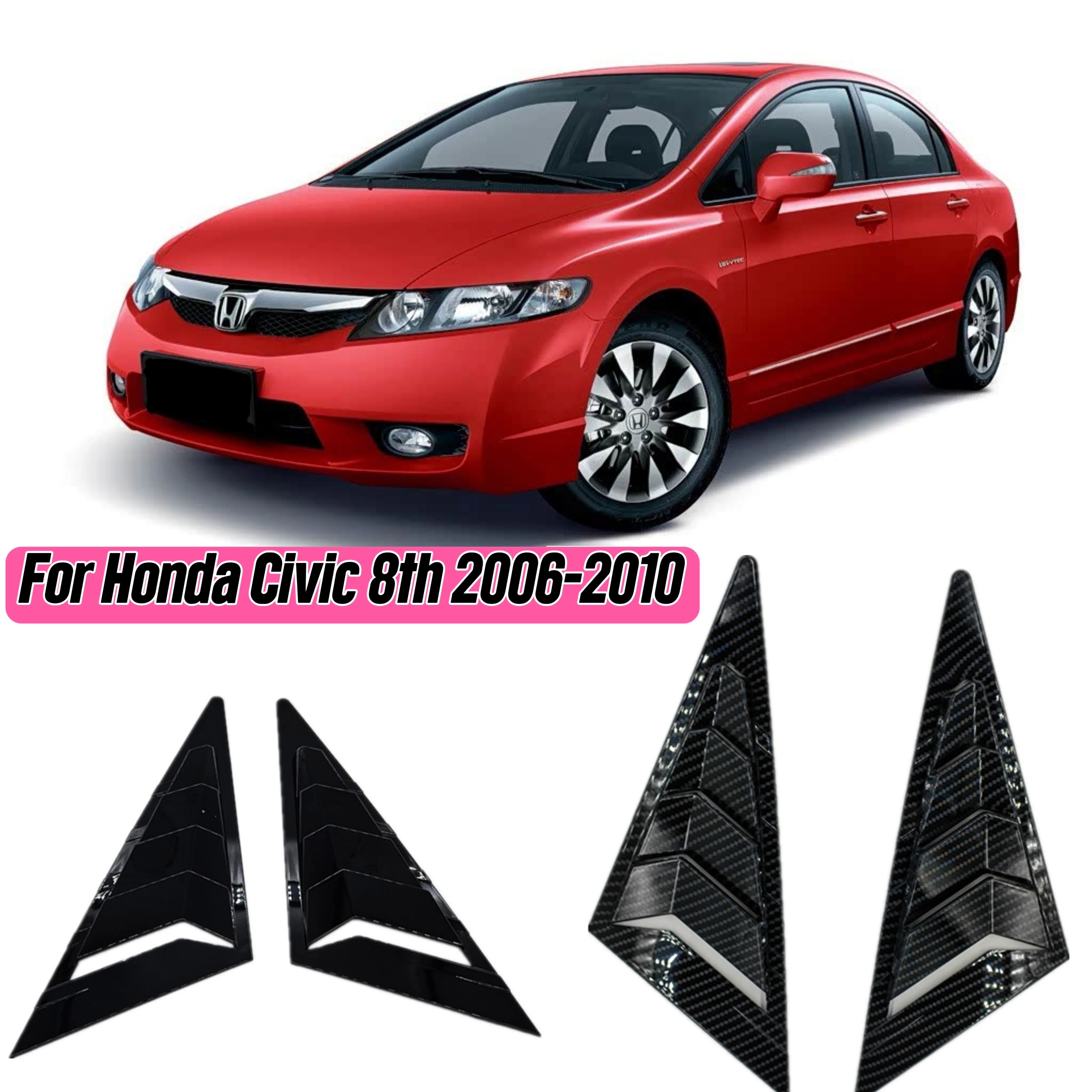 For Honda Civic Sedan 8th 2006-2010 2x Car Sticker Front Triangle Window Louver Side Vent Shutter Blind Shades Cover Trim Decor view 2
