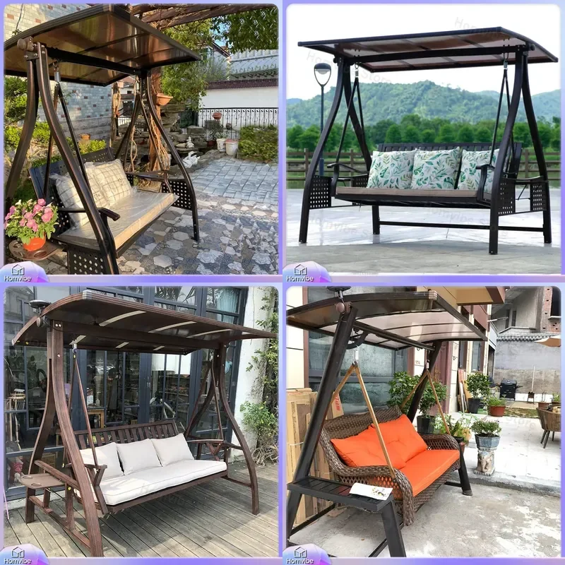 Outdoor Hanging Chair Swing Hammock for Patio Balcony Garden Terrace Cast Aluminum Frame with Solar Light Adult Relaxing