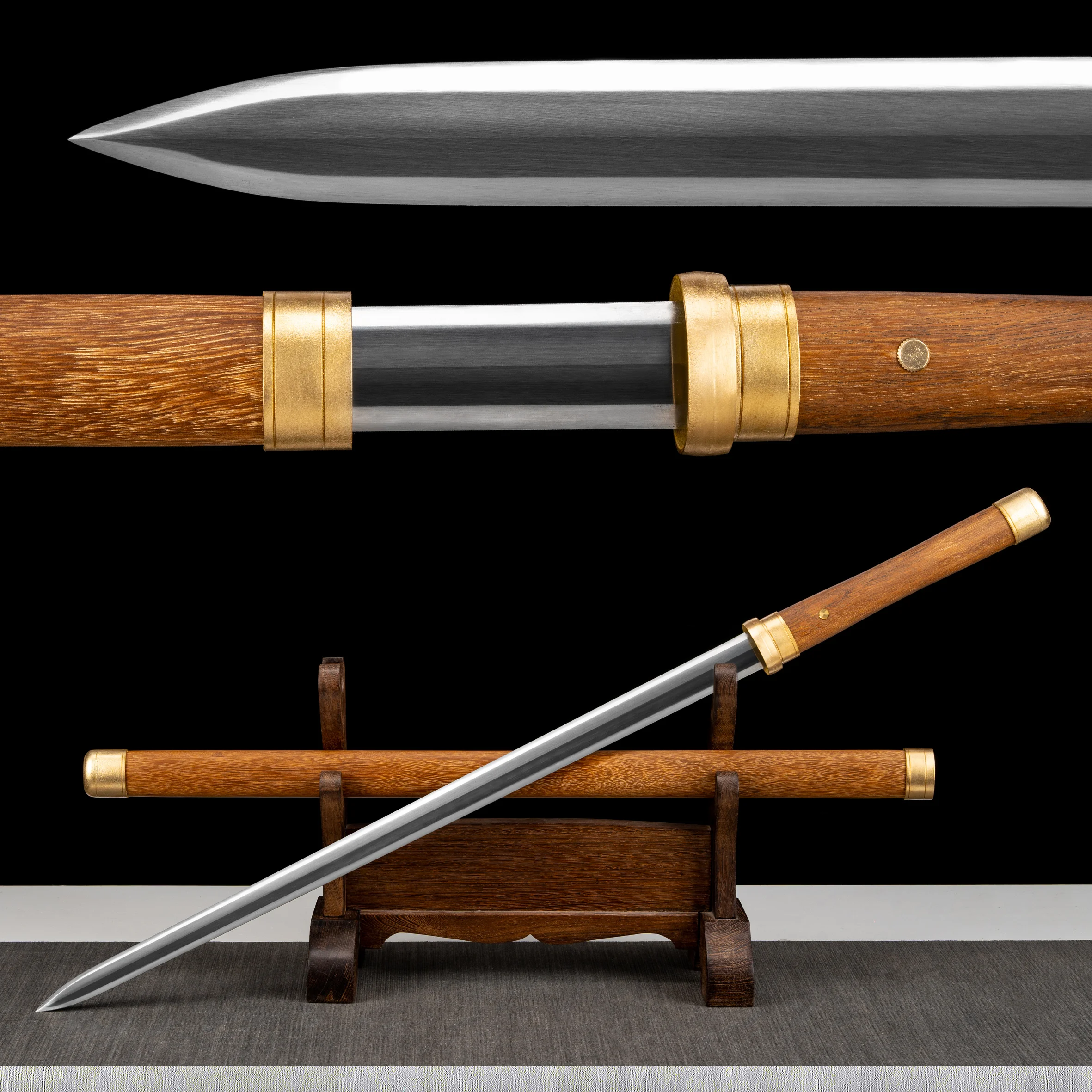 Espada de Combate de Acero Genuino con Espada Completa y Funda de Caoba, Katana, Regalo para Entrenamiento de Artes Marciales Ninja, No Afilada