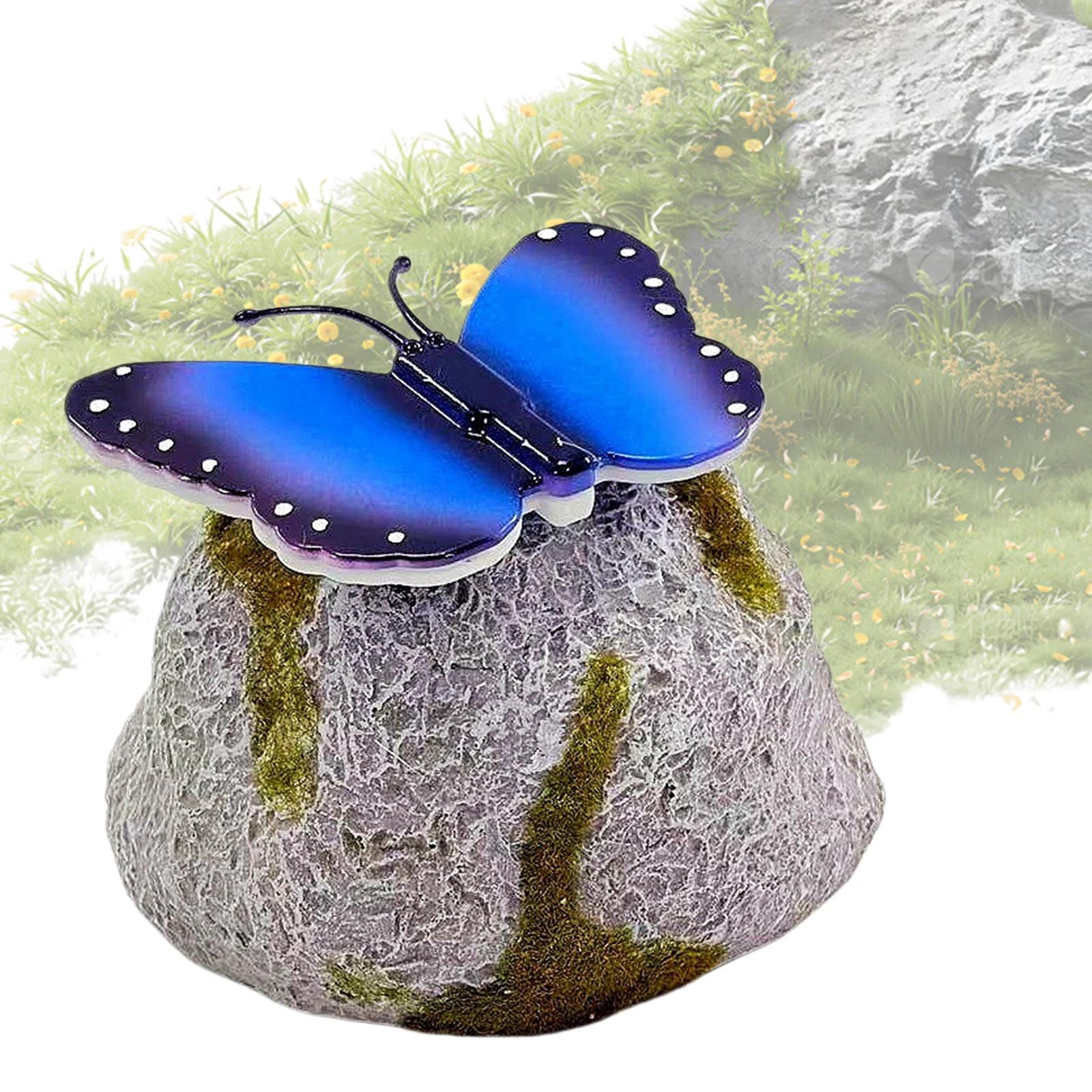 Solar Butterfly Garden Statue with Sparkling Light-Up Wings Imitation Stone Landscape Light Tool-Free for Women Mom Grandma