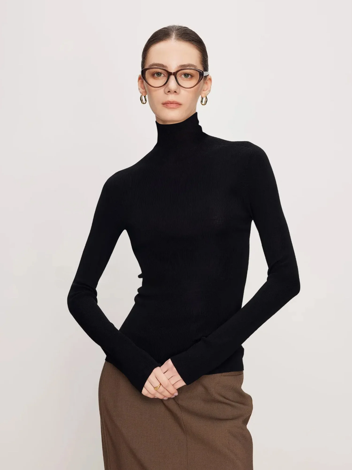 

hine Waable Sl High Ne Woolen Base irt Women's Autumn Winter Knitted Top Ultra Soft Merino Wool Commute Sle