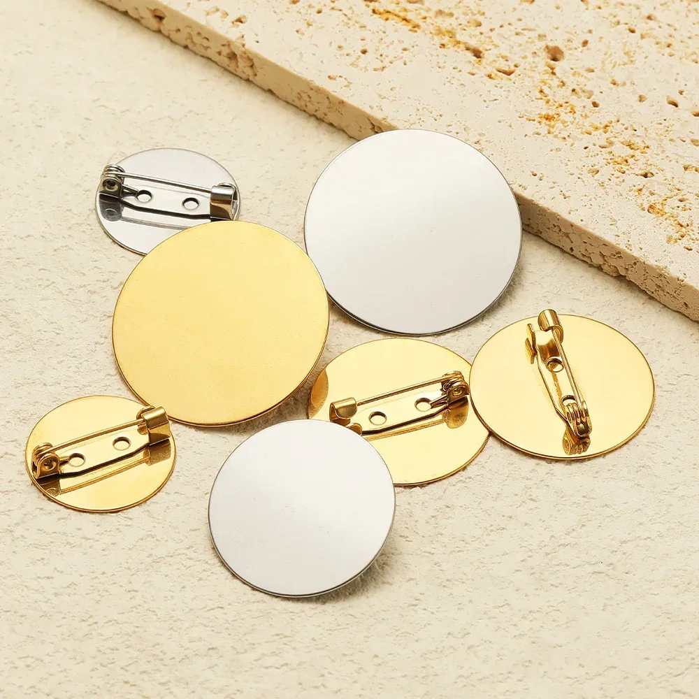 10pcs Stainless Steel 15-30mm Gold Brooches Cabochon Cameo Settings Bezel Disc Base Blank Tray for DIY Jewelry Findings Making