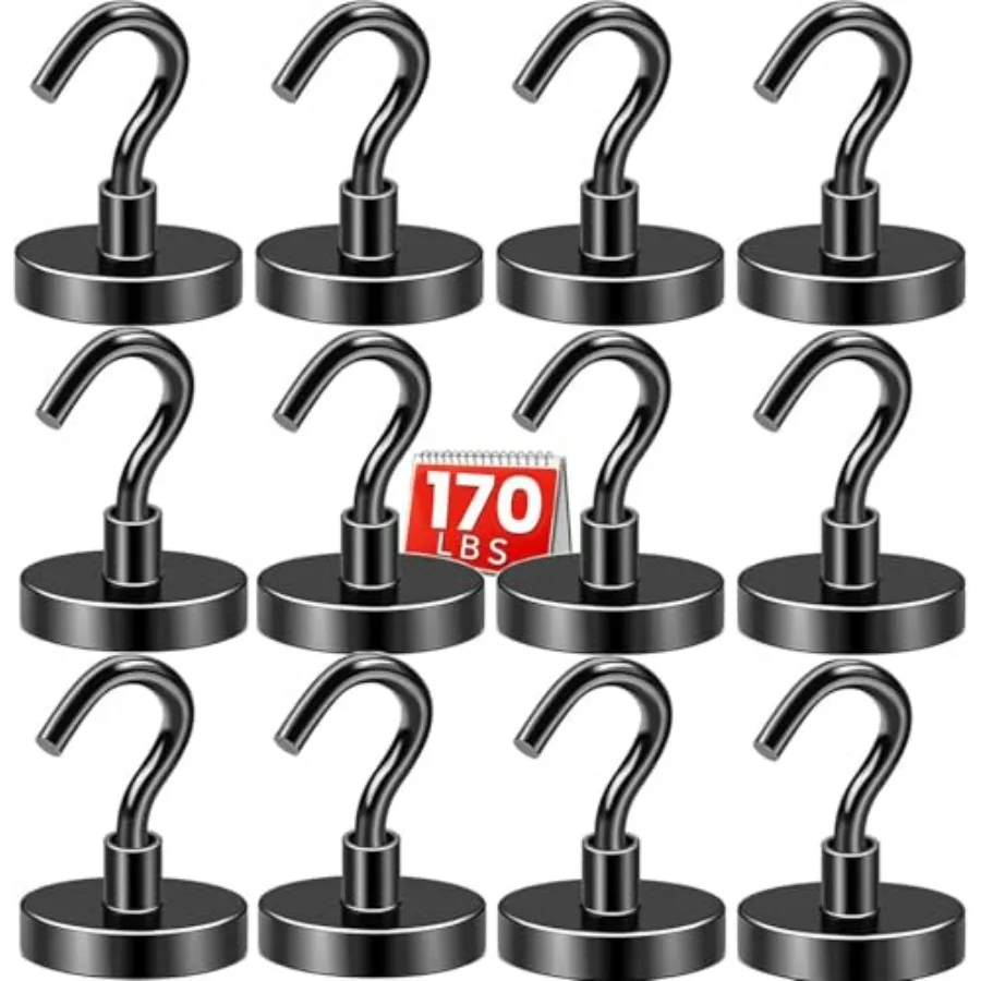 

Magnetic Hooks, 170 LB Heavy Duty Strong Magnets with Hooks Rare Earth Neodymium Fridge Magnet for Grill Hanging Cruise Cabins