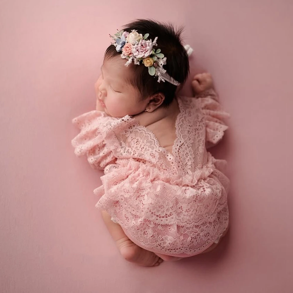 Newborn Photography Props Lace Romper Baby Photoshoot Outfit Infant Studio Shooting Costume Photo Prop Set