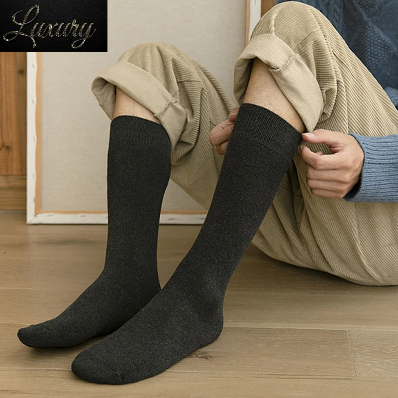 

Men‘s Warm Socks Winter Thick Thermal Knee High Long Snow Cold Compression Stockings Leg Cover Calf Black Terry Male