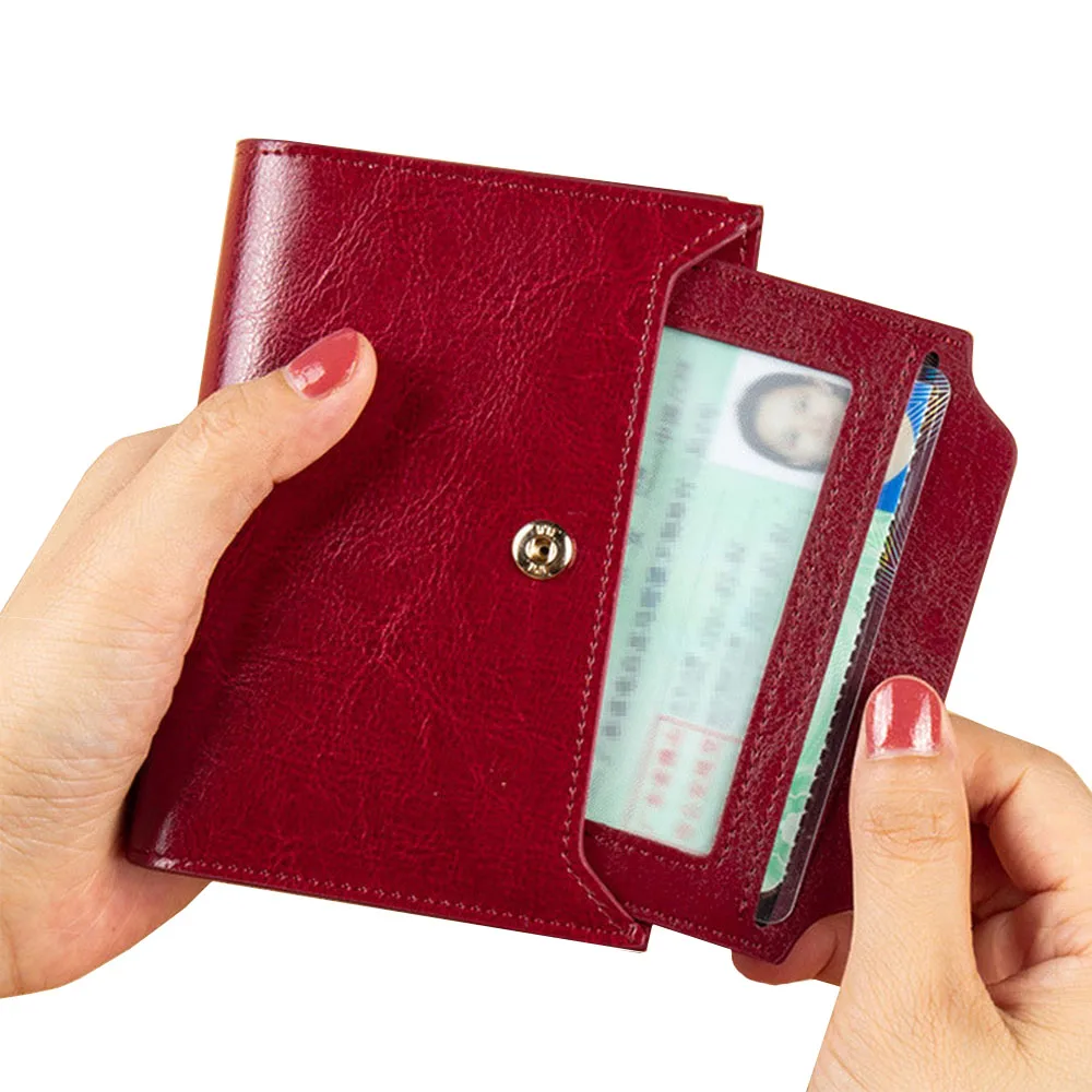Women Wallet Genuine Leather Retro Oil Wax Cowhide Fashion Girls Wallet Short Zipper Cute Small Coin Purse for Women