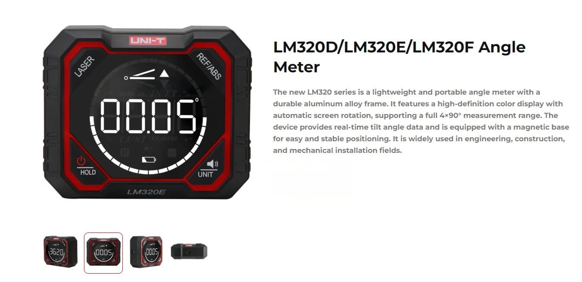 LM320D Digital Angle Gauge Inclinometer Portable Aluminum Alloy Magnetic Base Relative Absolute Data Hold Mm/m In/ft %