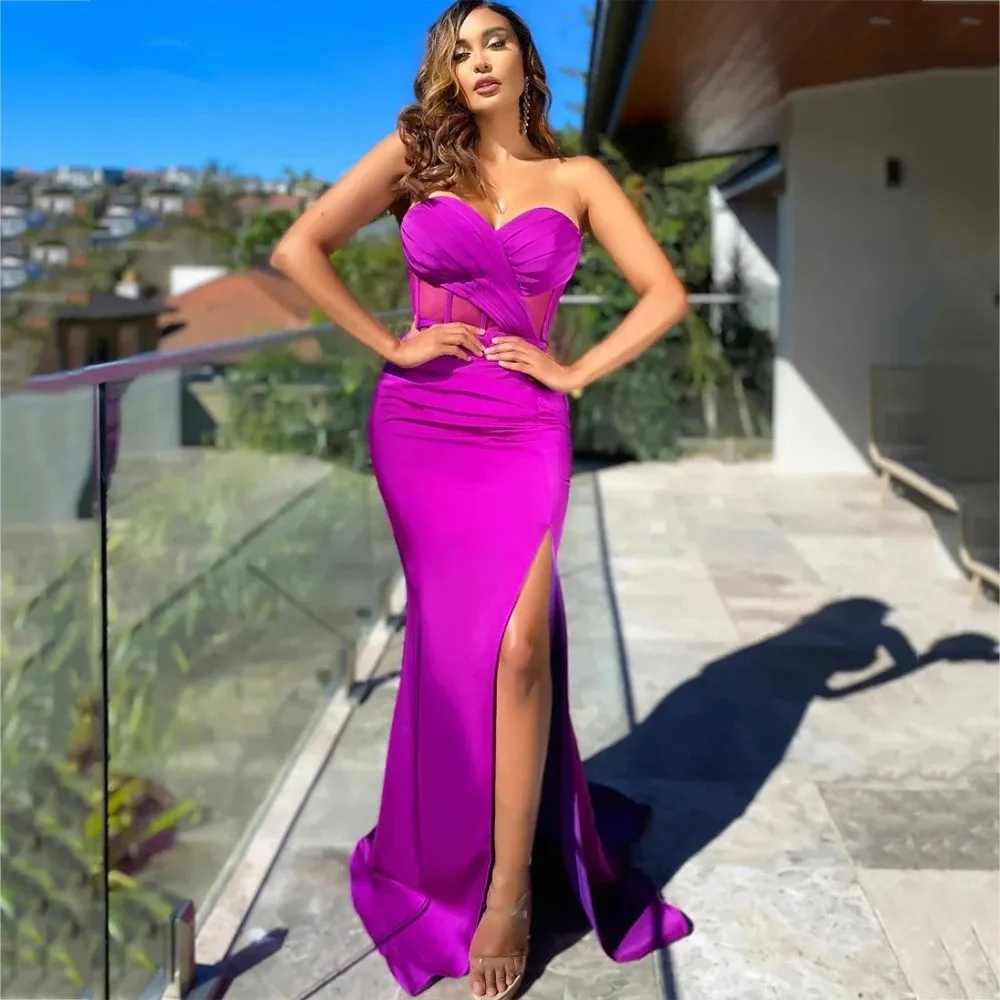 

Flora Dress Rose Red Satin Mermaid Evening Gown Sweetheart Backless Zipper Porm Dresses Sexy Side Slit Vestidos De Gala 2023