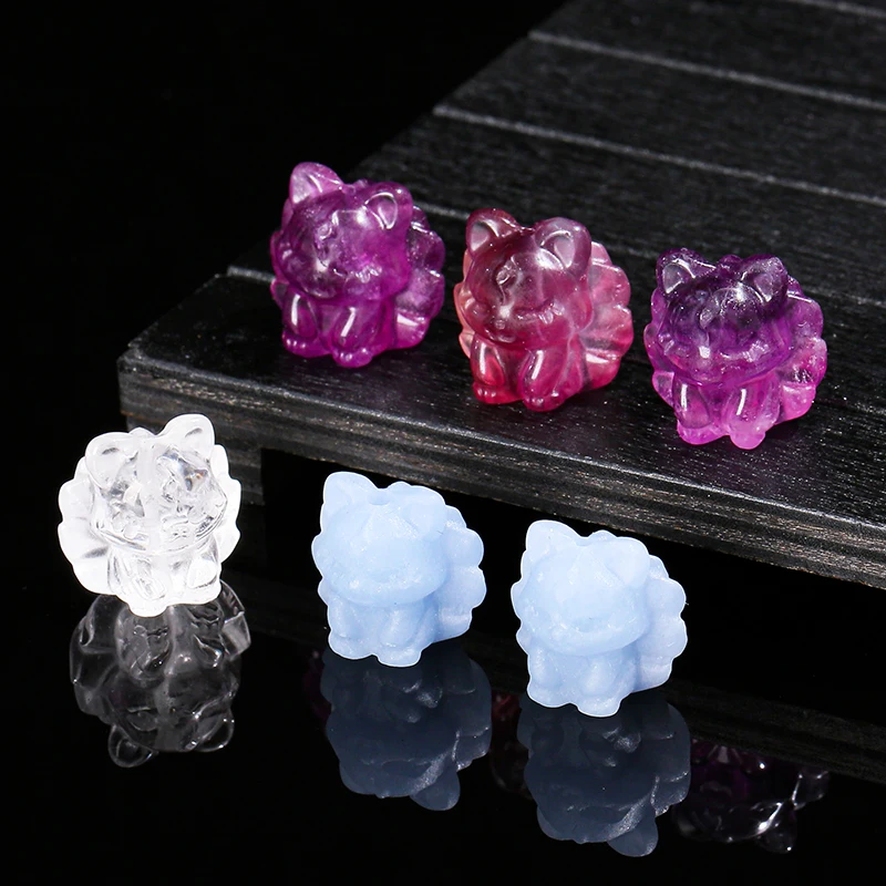 1 Pc Natural Stone Pink Quartz Amethyst Carved Nine-Tailed Fox Shape Bead Cartoon Pendant For Jewelry Making Diy Accessory