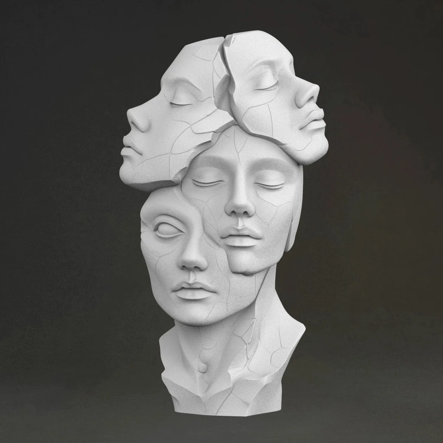 'Eternal split bust' Sculpture, 3D Printed Resin Material, Hand-Painted, Plaster-Like Textured Decoration (Ships Within 10 Days)