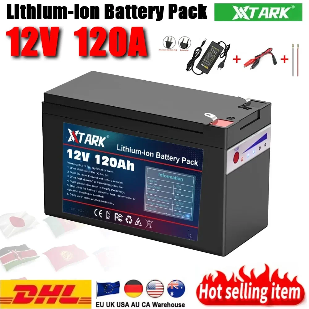 New 120Ah 3S6P Lithium Battery Pack 18650 12V ,Built-in 30A BMS,For Solar Energy Electric Vehicle Li-ion Battery+12.6V Charger