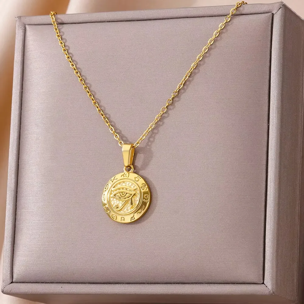 الفولاذ المقاوم للصدأ عين الشر قلادة القلائد للنساء 18K مطلية بالذهب عين الشر قلادة الجمالية محظوظ التركية الحلي هدية