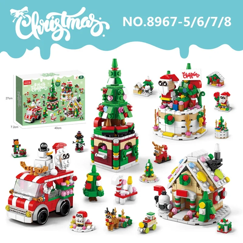 6 In 1 Upgraded Christmas Series Building Blocks Set With Light Creative Winter Village House DIY Bricks Toys For Kids Xmas Gift