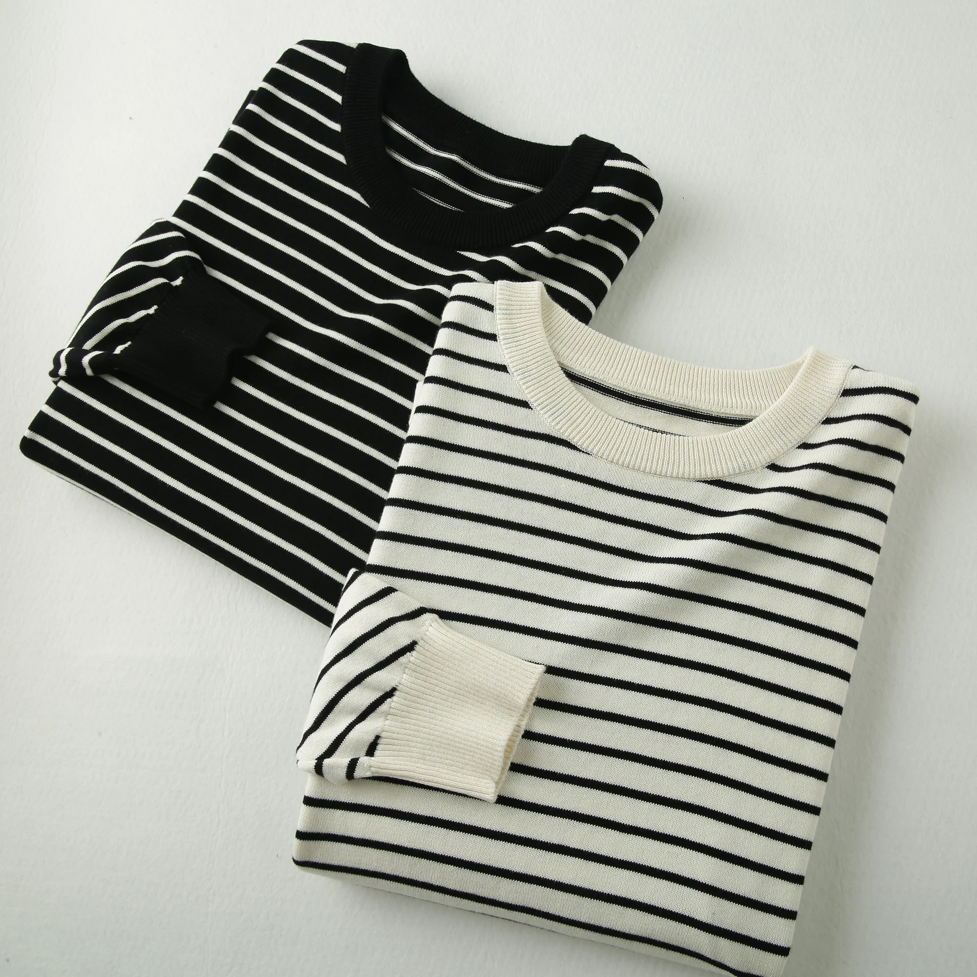 

Faionable Knitted Sweater Crew Ne Long Sve Striped Design Spring New Sle for Couples Youth Casual Knitwear