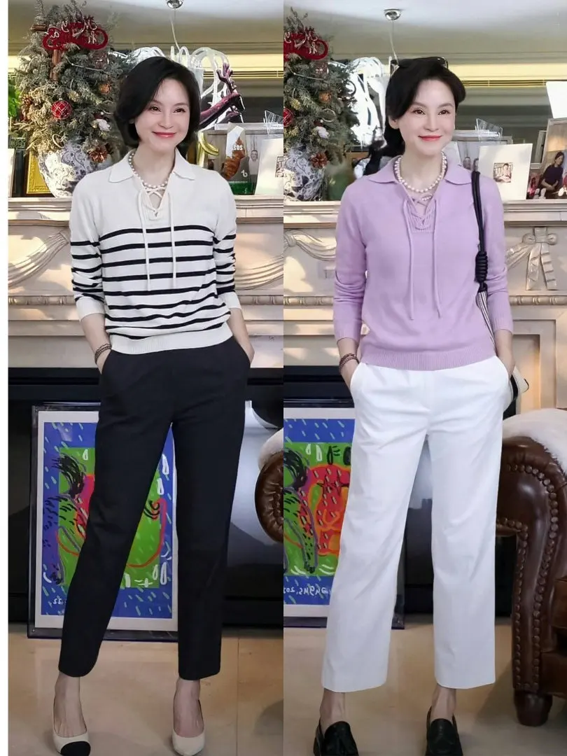 

Модный полосатый вязаный свитер с поясом, повседневный летний топ для женщин 40-х лет от RuienCo.