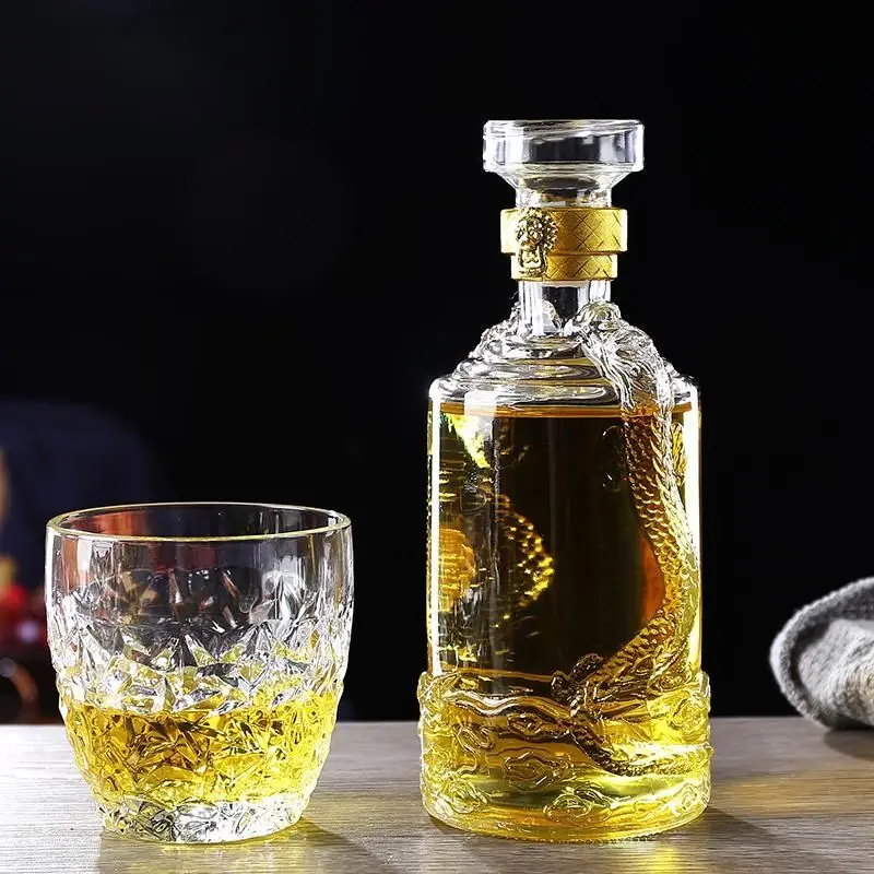 500ML round shaped dragon engraved whiskey decanter barware Alcohol Bottle for Liquor Scotch Bourbon