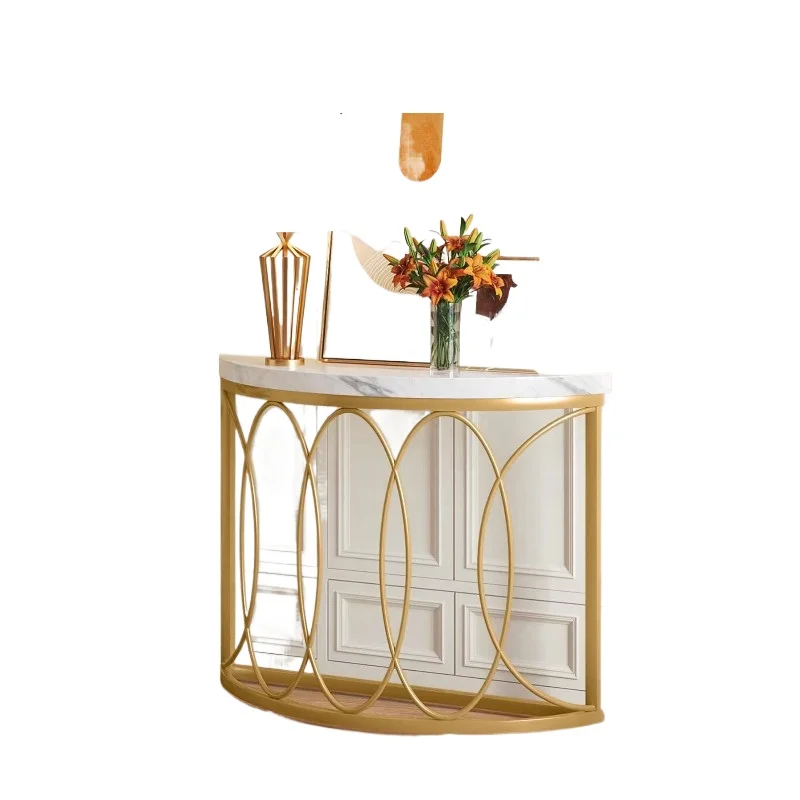 Platinum imitation marble console table 43 inch half moon sofa entrance table living room antique display