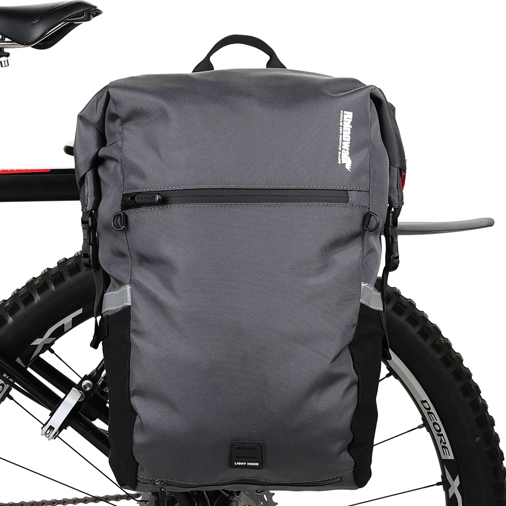 Rhinowalk Bike Side Bag 24L Bicycle Pannier Rack Bag Waterproof Cycling Backpack with Rain Cover Large Capacity Shoulder Bag