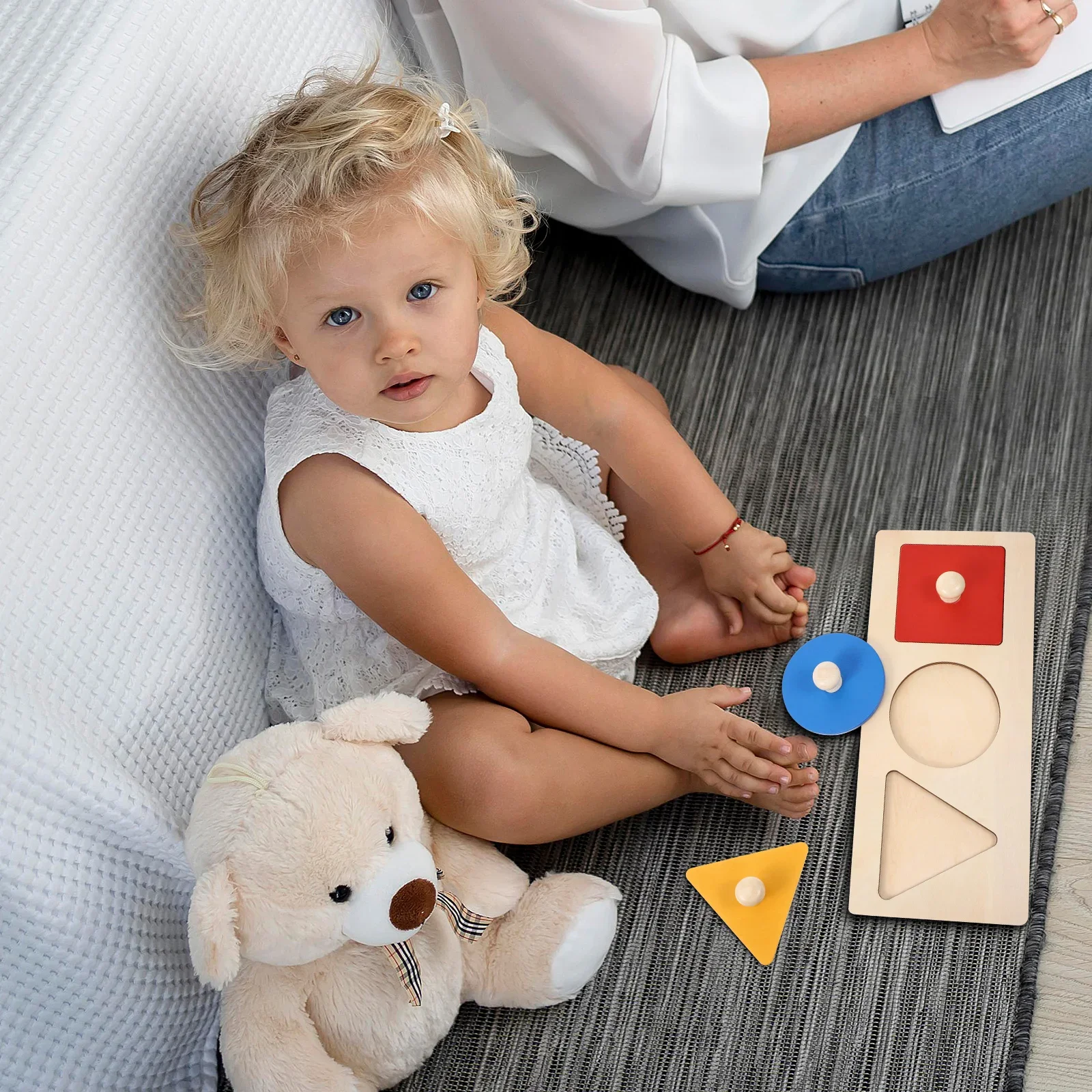 퍼즐 장난감 재료 감각적 기하학 패널 어린이 기하학 미니 학습 유아 수학 대나무 조기 교육