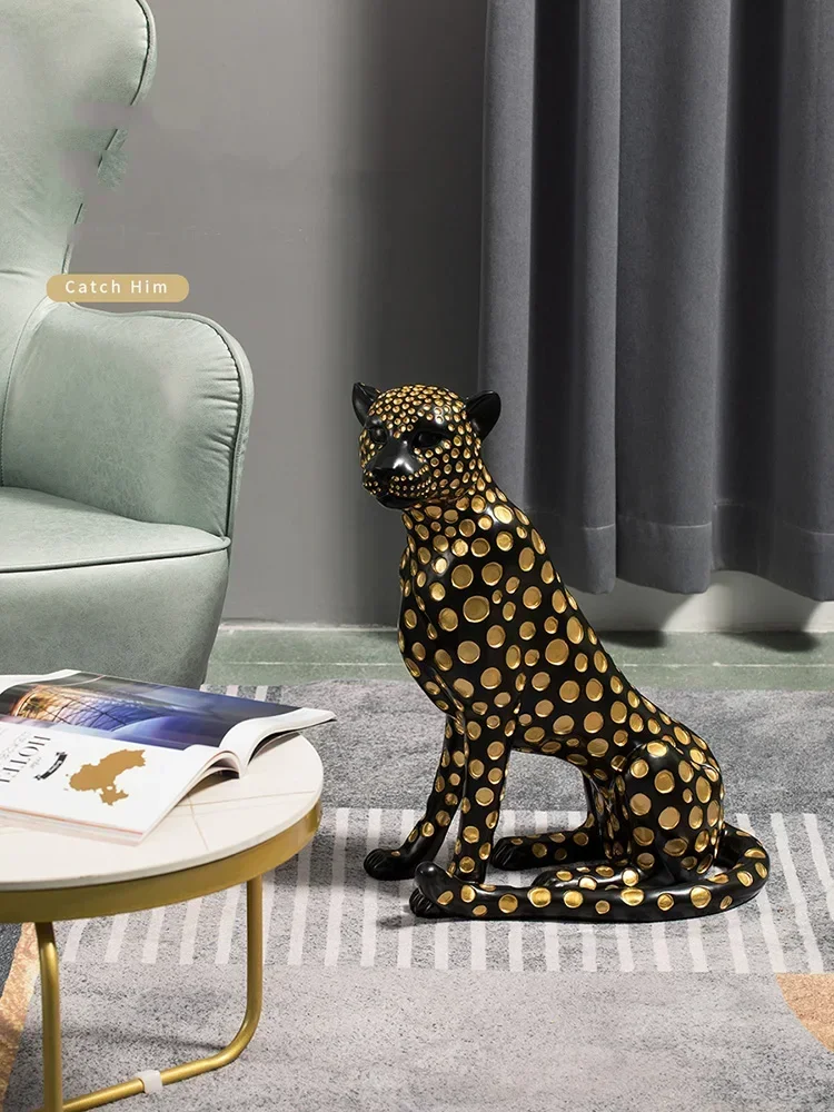 Home Decor Fortune Leopard Large Floor Statue Nordic Resin Figurines Interior Animal Figurines Sculpture Modern Art Ornaments Gi