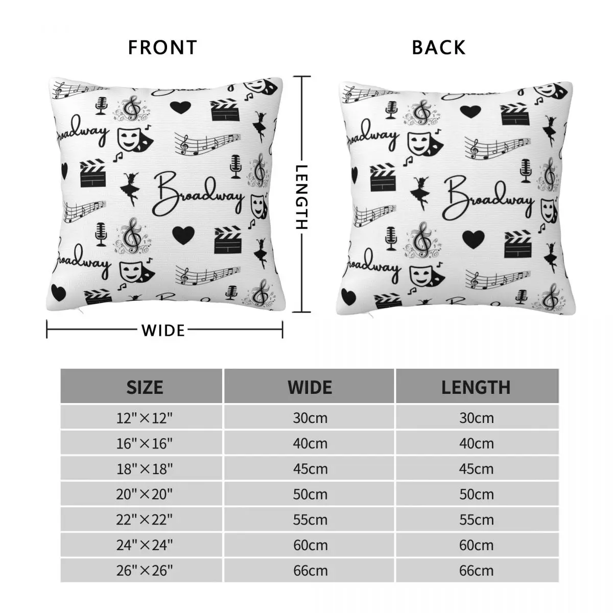 Broadway Musical Theatre Square Pillowcase Polyester Linen Velvet Creative Zip Decor Pillow Case Car Cushion Case 45x45