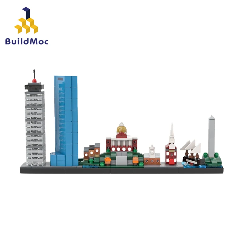 

MOC Town Street The Capital of Massachusetts Boston Skyline Building Blocks Kit Architecture View Bricks Toys For Children Gifts