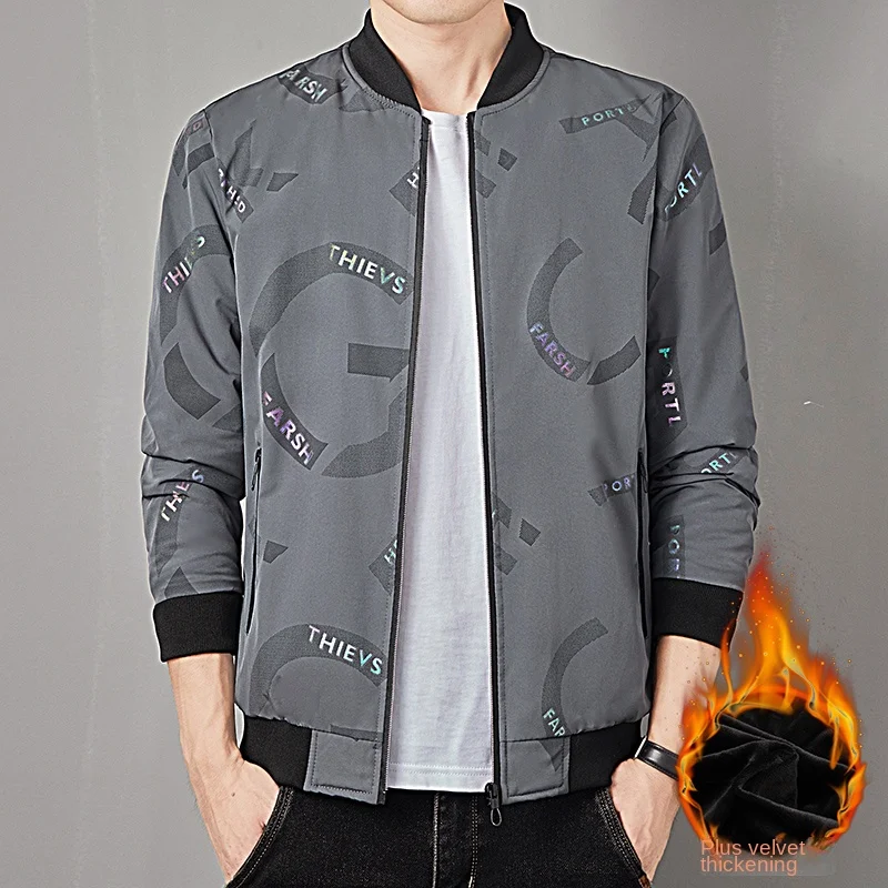 

Cross border M-6XL plush thick jacket manufacturer with hot stamping technology, autumn new Korean version slim fit lapel jacket