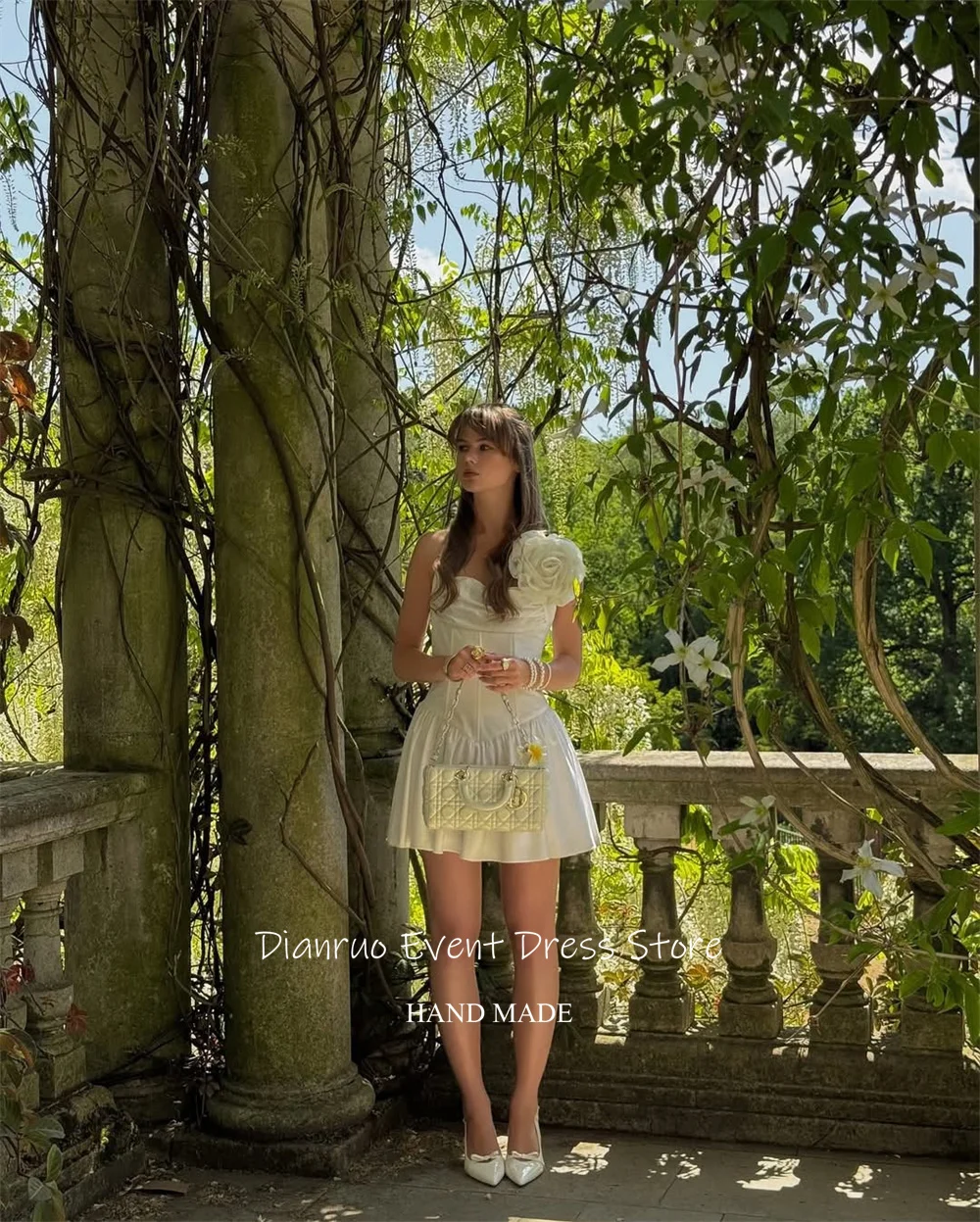 Dianruo ثلاثية الأبعاد الزهور الساتان فساتين لحضور الحفلات الموسيقية فوق الركبة ألف خط فساتين عيد ميلاد مطوي فساتين رسمية أنيقة الفقرة بودا مخصصة