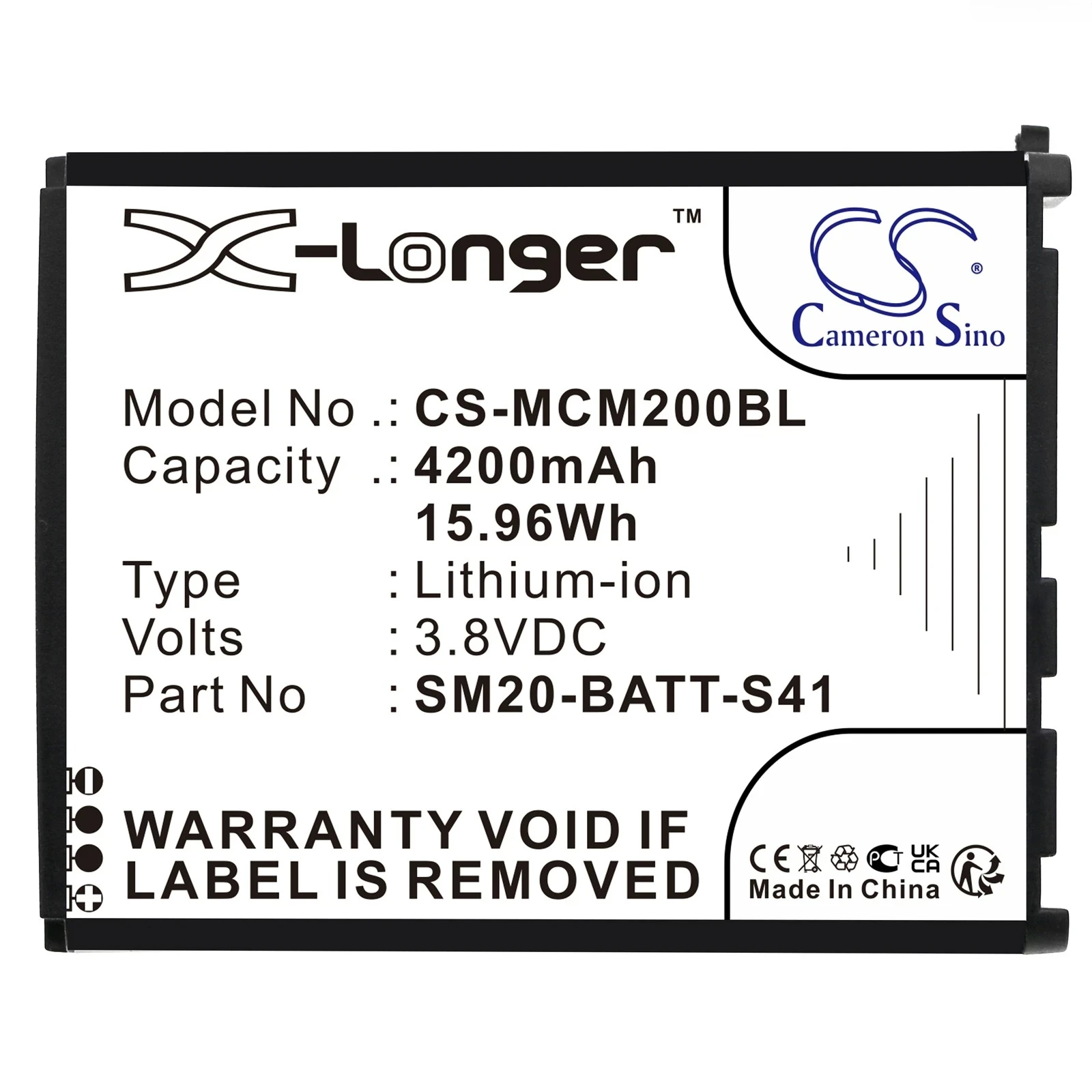 3.8V 4200mAh Barcode Scanner Battery SM20-BATT-S41 02-574-0037 for M3 Mobile SM20, SM20 X