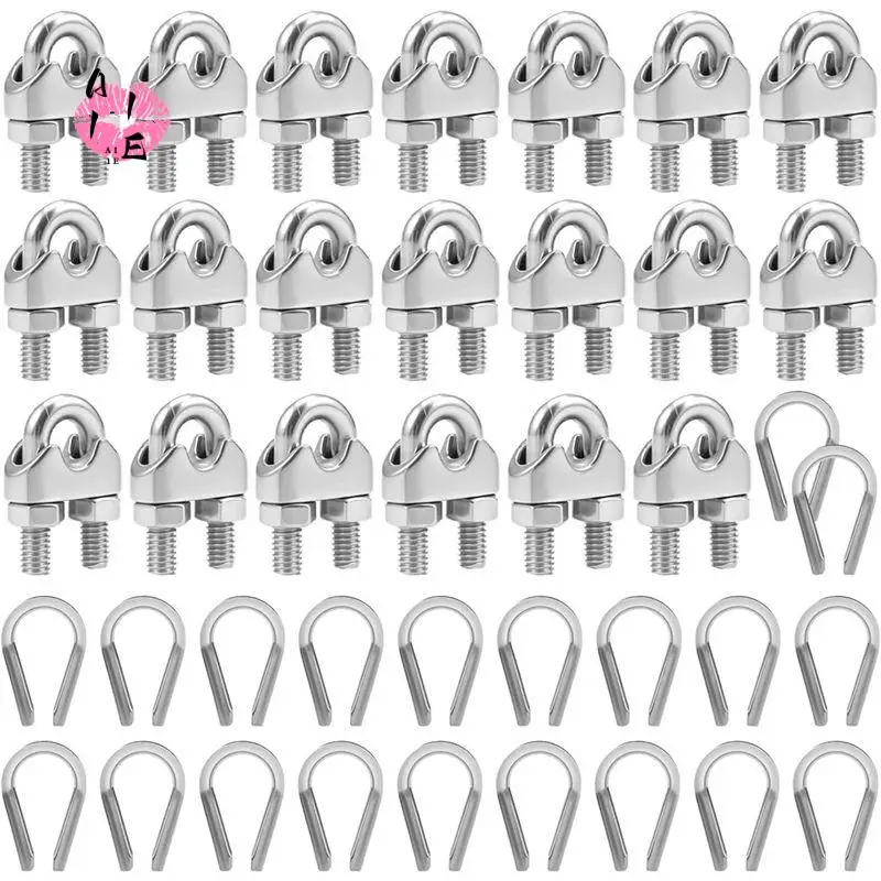 A11E-20Pcs M6 Wire Rope Clamps, Stainless Steel Cable Clamps Wire Rope Thimble U Bolt Saddle Fastener