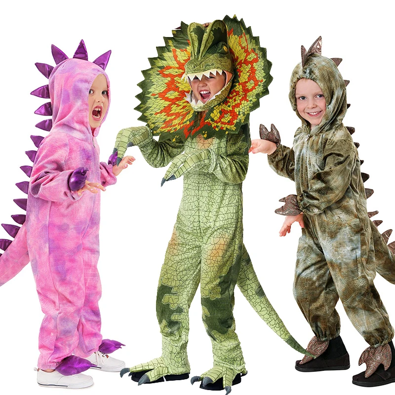 Kids Dinosaur Costume Jurassic World Pink Girls Tilly the T-Rex Dinosaur Dilophosaurus Boys Halloween Costume