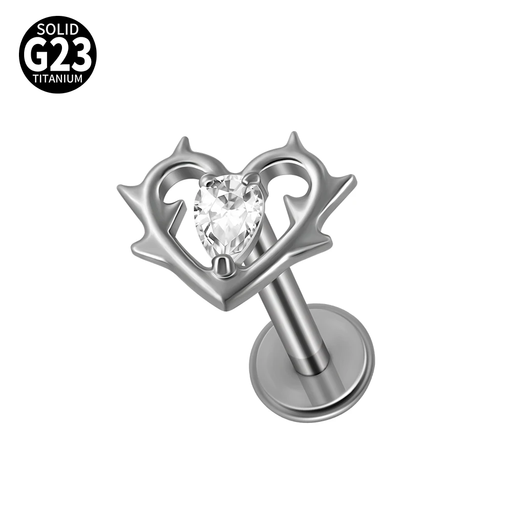 G23 Titanium Moon CZ Internal Thread Labret Piercing Earring