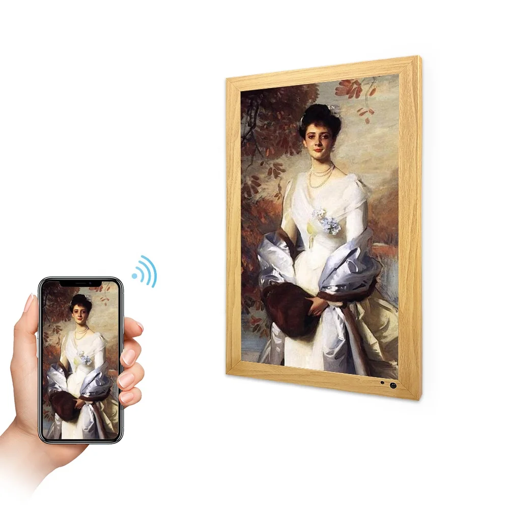 Electronic Photo Frame 21.5-inch Wooden Frame Large Display Screen WiFi Wall Mounted Advertising Machine Digital Photo Frame