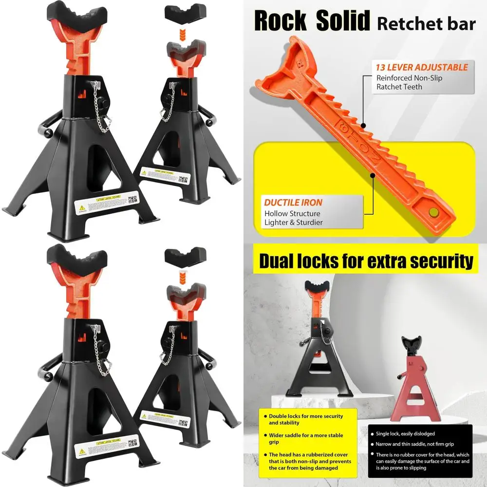 

Двойные регулируемые опорные стойки (домкраты) на 6 тонн с фиксацией, диапазон 15.6-23.4 дюйма, сверхмощные, с резиновыми накладками, пара, для домашнего гаража